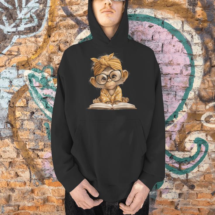Baby Monkey Open Book Reading Animal Lover Graphic Portrait Men Hoodie