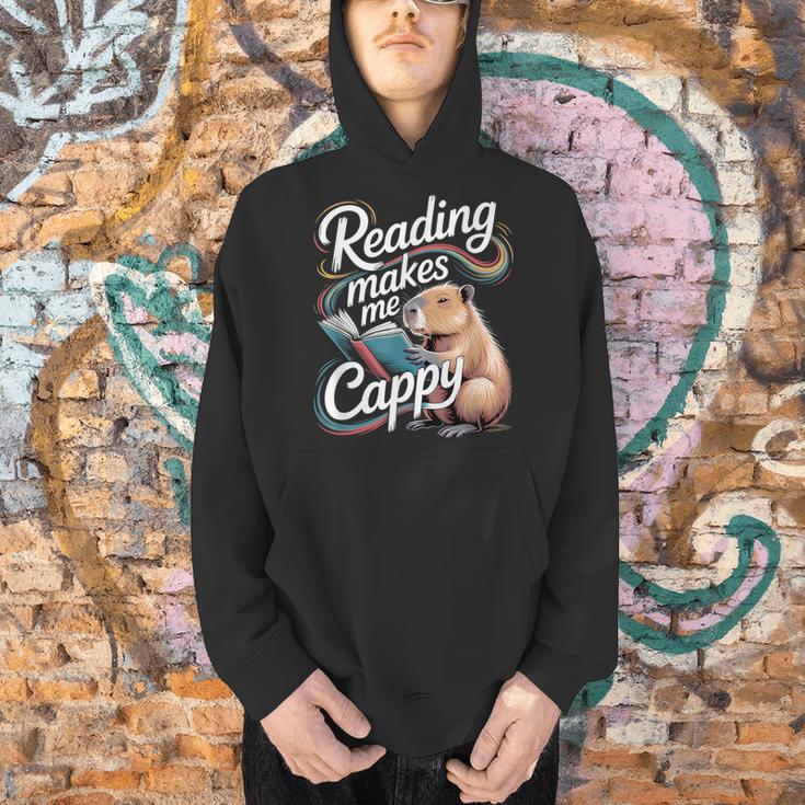 Book Lover Reading Makes Me Cappy Pun Capybara Reading Men Hoodie