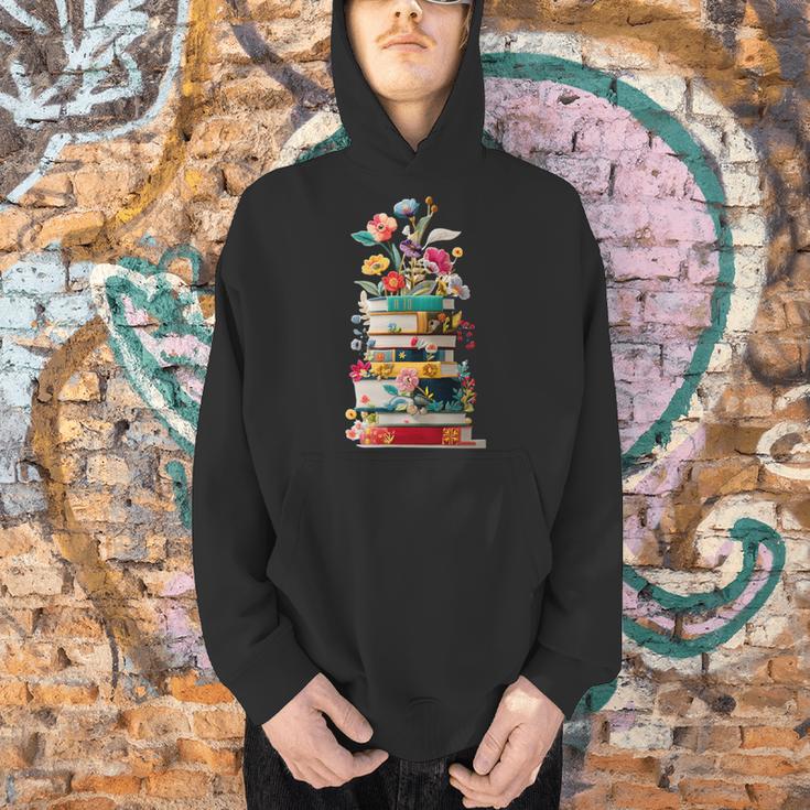 Book Stack With Flowers Reading Lover Bookish Men Hoodie