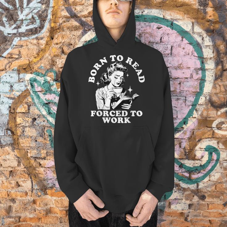 Born To Read Forced To Work Bookworm Librarian Retro Bookish Men Hoodie