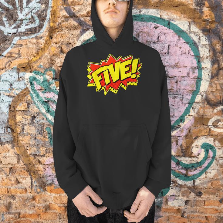 Boy Five Superhero Comic Book Hero 5th Birthday Boy 5 Years Men Hoodie
