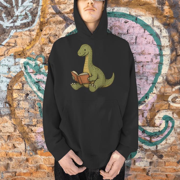 Brachiosaurus Dinosaur Reading Book Nerd Men Hoodie