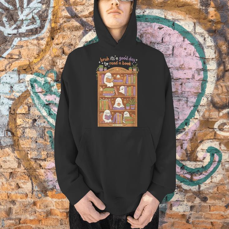 Bruh Its A Good Day To Read A Book Cute Ghost Reader Men Hoodie