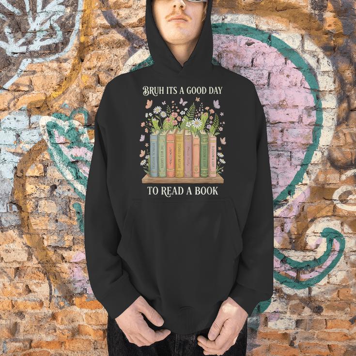 Bruh Its A Good Day To Read A Book Floral Bookshelf Men Hoodie