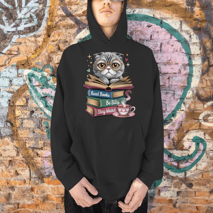 Cat Read Books Be Kind Stay Weird Library Book Lover Men Hoodie