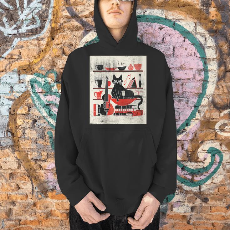 Cats Music Books Lover Essentials Red Retro Silkscreen Men Hoodie