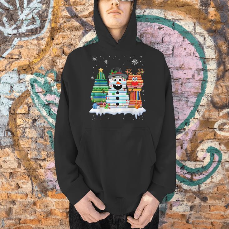 Christmas Tree Snowman Reindeer Book Stack Tee Librarian Men Hoodie