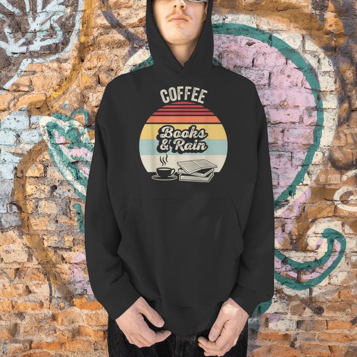 Coffee Books And Rain Reading Book Lover Retro Men Hoodie