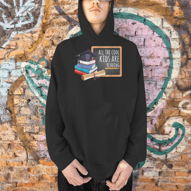 All The Cool Kids Are Reading Book Nerd School Graduation Men Hoodie
