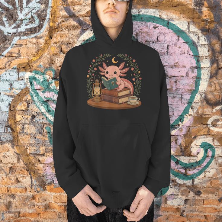 Cute Axolotl Reading Books Cozy Bookworm Men Hoodie