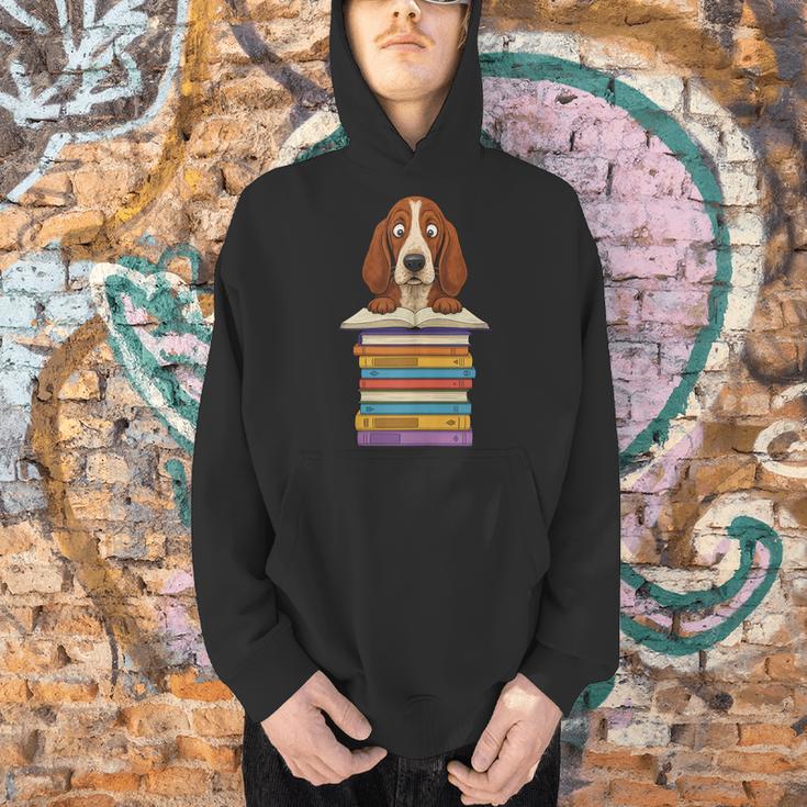 Cute Basset Hound Dog Reading On Pile Of Books Men Hoodie Cute Basset Hound Dog Reading On Pile Of Books Men Hoodie