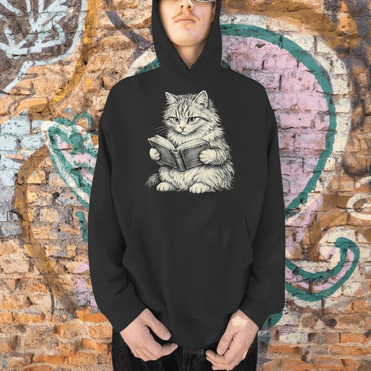 Cute Cat Reading Book Classic Bookworm Animal Pet Lover Men Hoodie