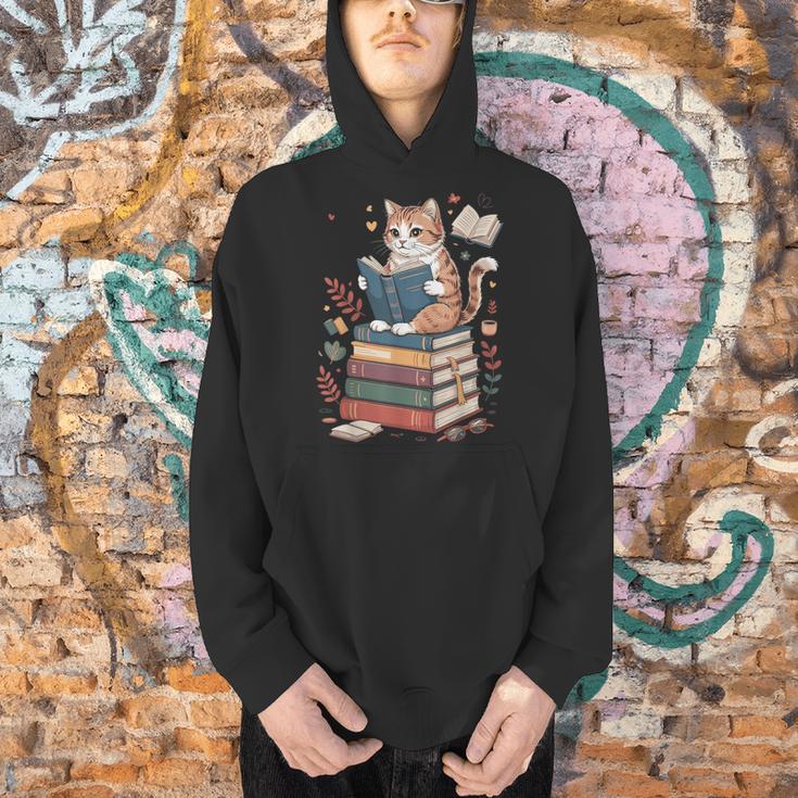 Cute Cat Reading Books With Tea Men Hoodie