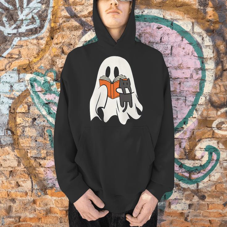 Cute Ghost Cat Reading Book Spooky Season Halloween Costume Men Hoodie Cute Ghost Cat Reading Book Spooky Season Halloween Costume Men Hoodie