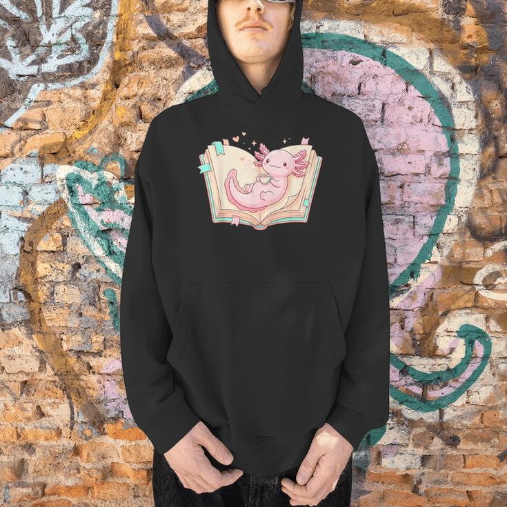 Cute Kawaii Axolotl Book Tea Lover Women Reading Cozy Art Men Hoodie