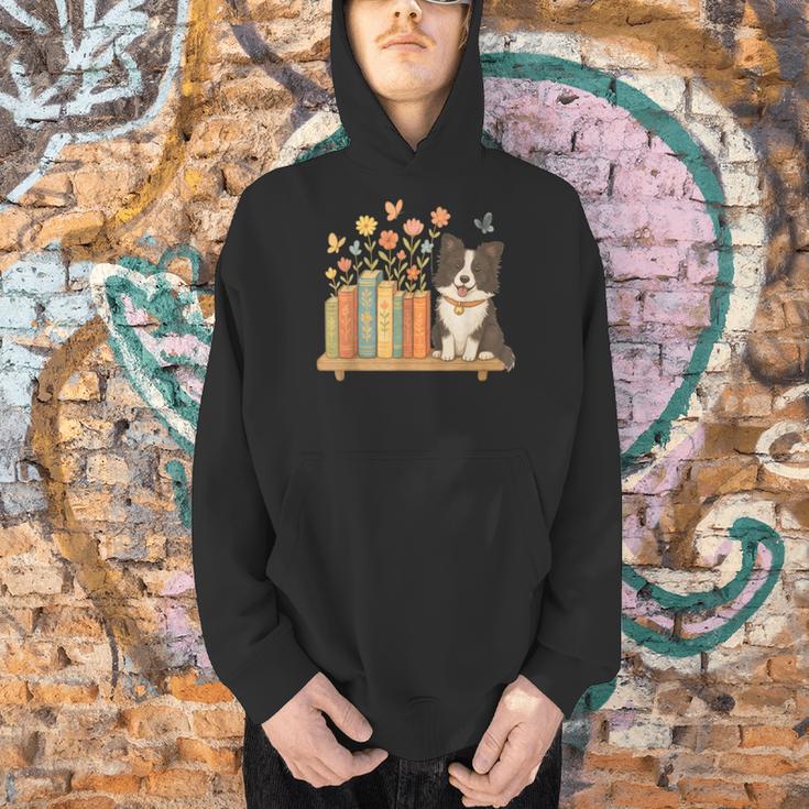 Cute Kawaii Border Collie Dog Books Flowers Men Hoodie Cute Kawaii Border Collie Dog Books Flowers Men Hoodie