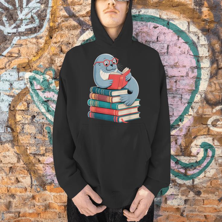 Cute Reading Seal On Books Book Lover Men Hoodie