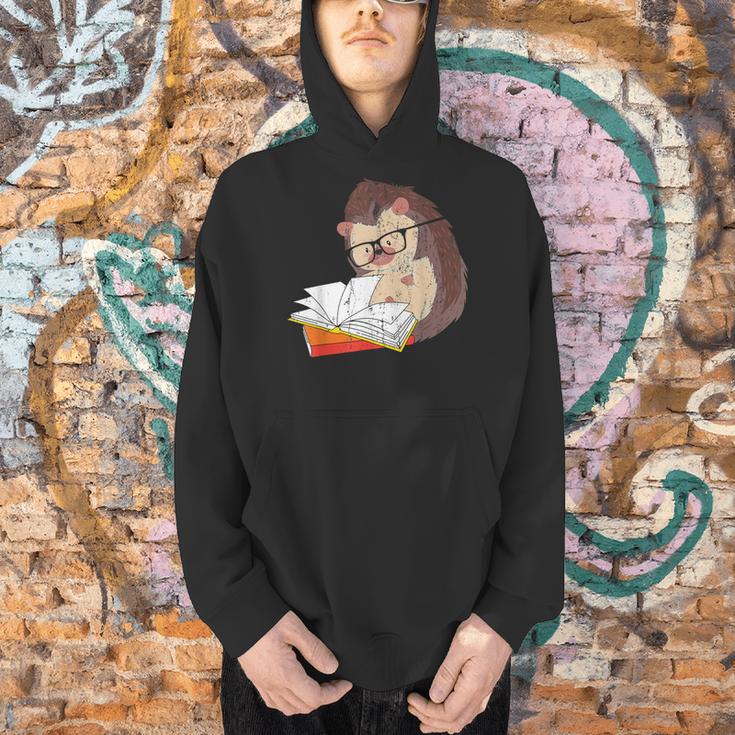 Cute Wildlife Forest Animal Bookworm Book Reading Hedgehog Men Hoodie