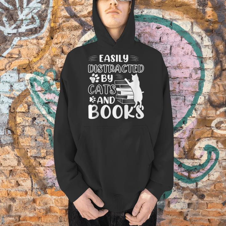 Easily Distracted By Cats And Books Cats & Book Lovers Men Hoodie