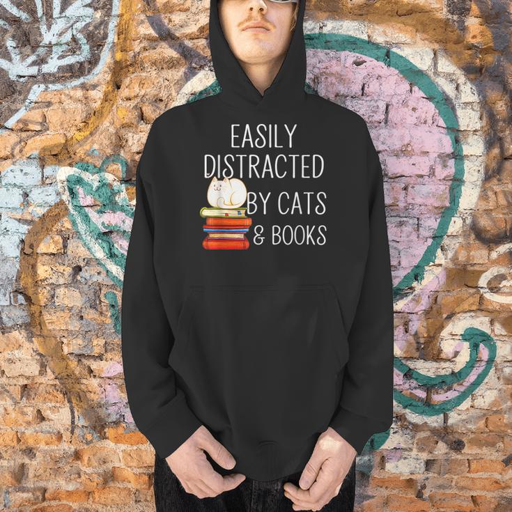 Easily Distracted By Cats And Books Cute Book Lover Men Hoodie