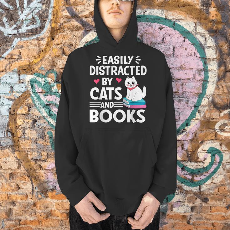 Easily Distracted By Cats And Books Cute Cat And Book Lovers Men Hoodie Easily Distracted By Cats And Books Cute Cat And Book Lovers Men Hoodie