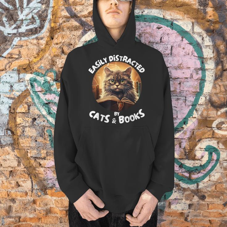 Easily Distracted By Cats And Books Librarians Bibliophiles Men Hoodie