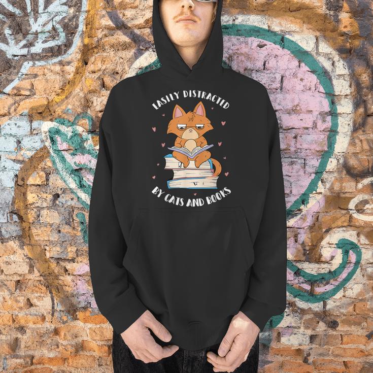 Easily Distracted By Cats And Books Shirts Book Lover Men Hoodie