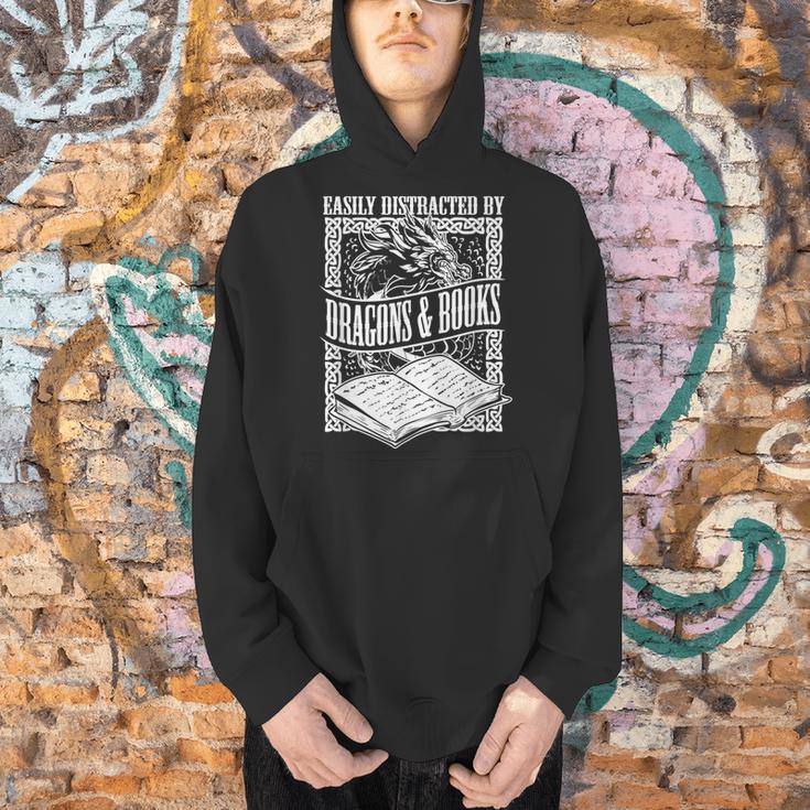 Easily Distracted By Dragons & Books Artwork Men Hoodie