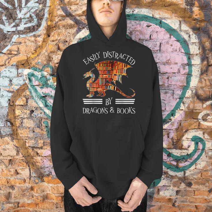 Easily Distracted By Dragons And Books Nerds Men Hoodie