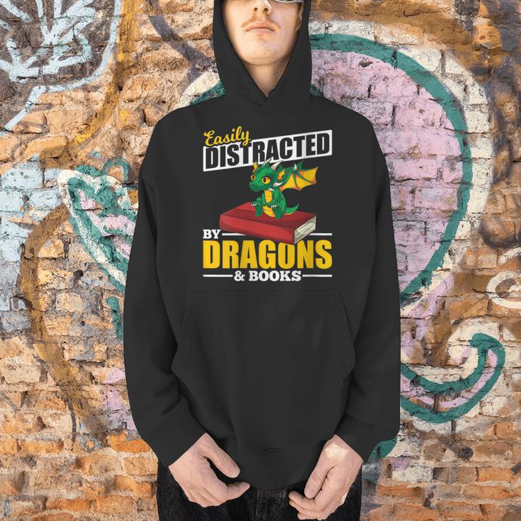 Easily Distracted By Dragons And Books Reading Book Dragon Men Hoodie