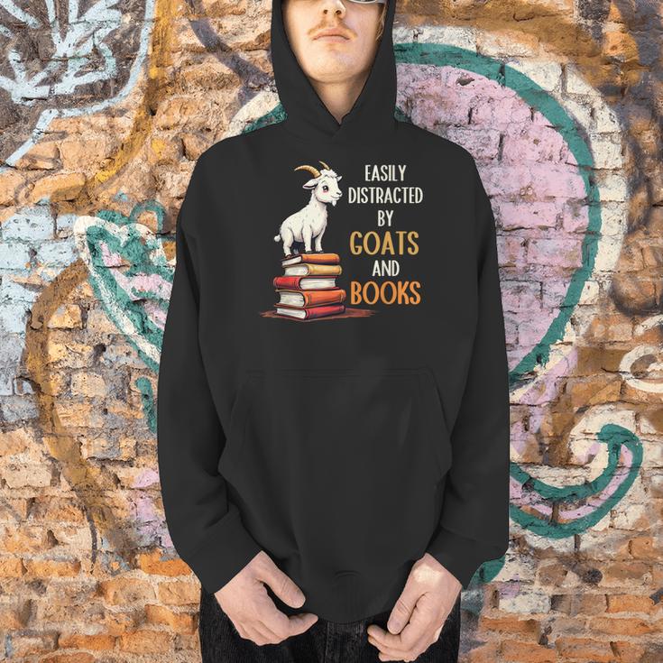 Easily Distracted By Goats And Books Goats And Book Reading Men Hoodie