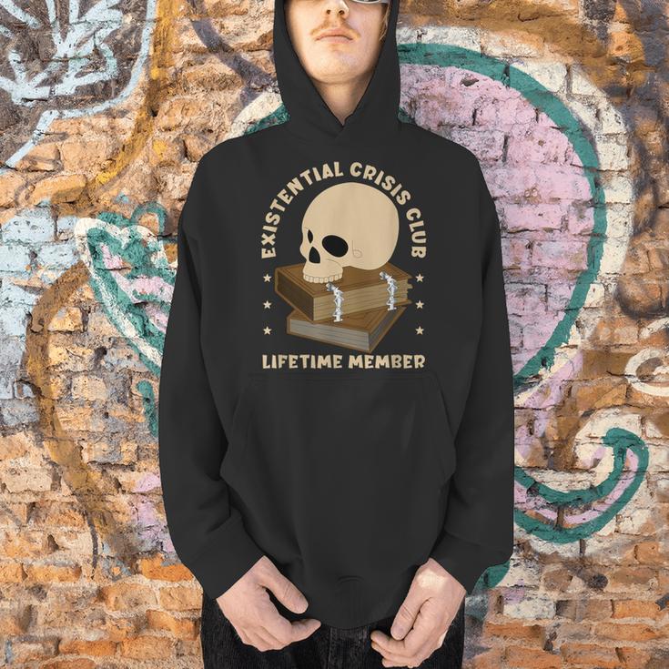 Existential Crisis Club Lifetime Member Skull Books Sarcasm Men Hoodie