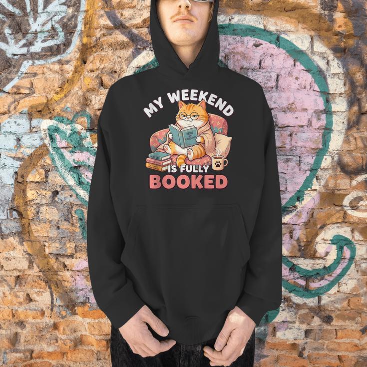 My Weekend Is Fully Booked Cute Cat Book Lover Dad Joke Men Hoodie