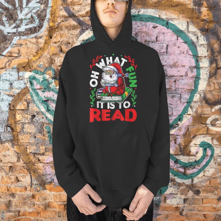 What Fun It Is To Read Books Christmas Santa Reading Books Men Hoodie