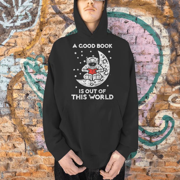 Good Book Is Out Of This World Astronaut Moon Space Bookworm Men Hoodie