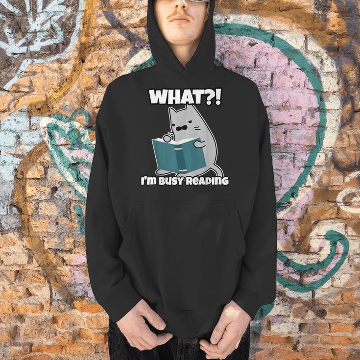 Grey Cat Reading Book Busy Doing Book Related Things Men Women Kids Men Hoodie