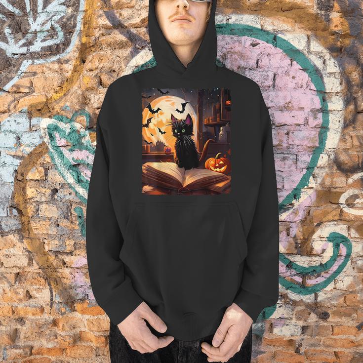 Halloween Cat Reading Books Spooky Cat Reader Teachers Men Hoodie