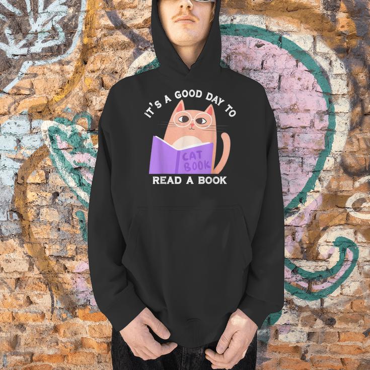 It's a Good Day To Read a Book Cat Kitty Reading Book Men Women Kids Men Hoodie