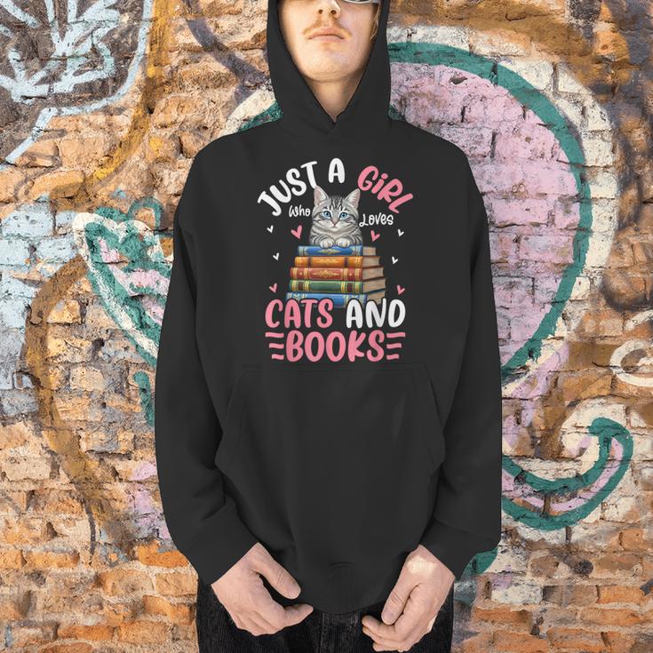 Just A Girl Who Loves Books And Cats Cat Reading Girls Men Hoodie Just A Girl Who Loves Books And Cats Cat Reading Girls Men Hoodie