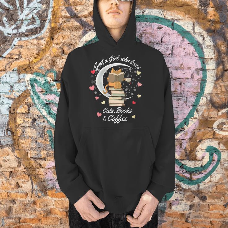 Just a Girl Who Loves Cats Books And Coffee Cartoon Cat Men Hoodie
