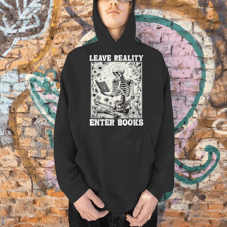 Leave Reality Enter Books Skeleton Reading Book Men Hoodie
