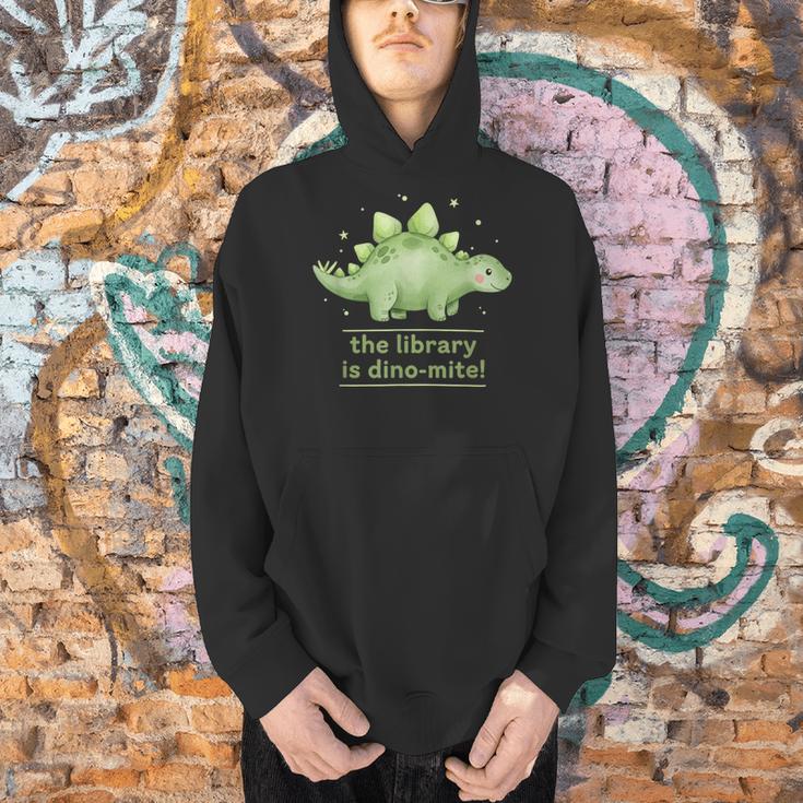 The Library Is Dino-Mite Stegosaurus Reading Kids Book Men Hoodie