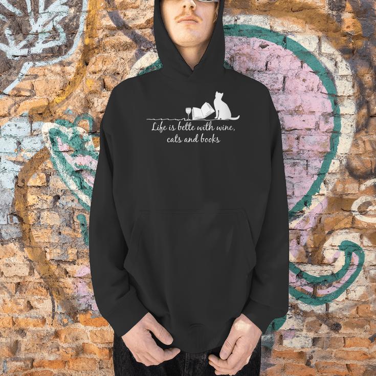 Life Is Better With Books Cats And Wine- Shirt And Outfits Men Hoodie
