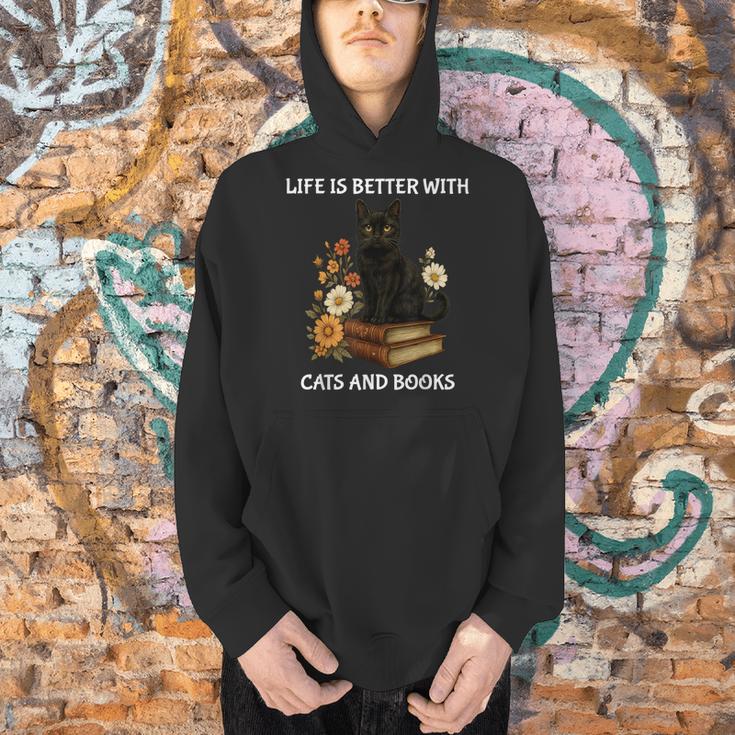 Life Is Better With Cats And Books Cute Cat Lover For Men Women Kids Men Hoodie
