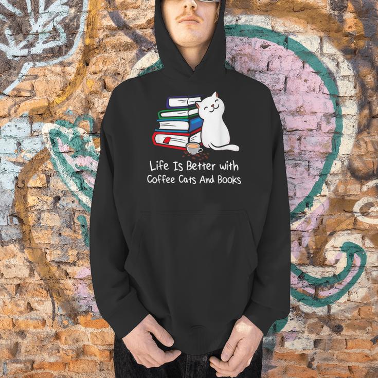 Life Is Better With Coffee Cats And Books Book Lover Men Hoodie