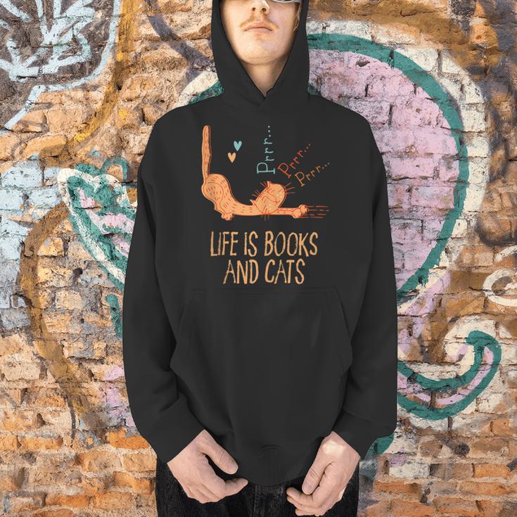 Life Is Books And Cats Book Lover Cat Mom Bookworm Cat Dad Men Hoodie
