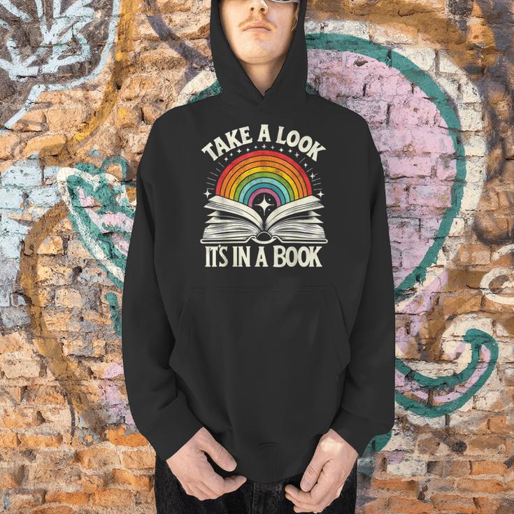 Take A Look A Book Vintage Reading Librarian Rainbow Men Hoodie