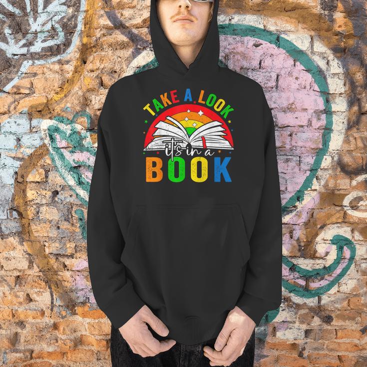 Take A Look It's In A Book Retro Groovy Reading Books Lovers Men Hoodie