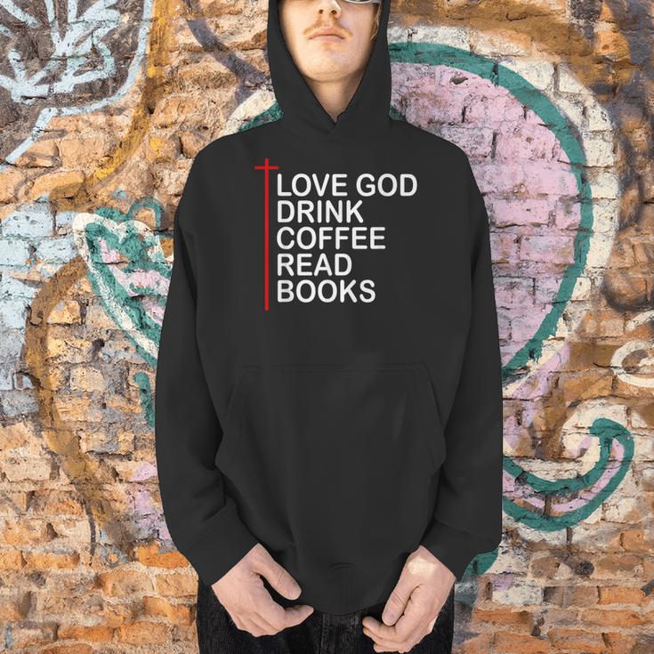 Love God Drink Coffee Read Books Lover Jesus Cross Christian Men Hoodie