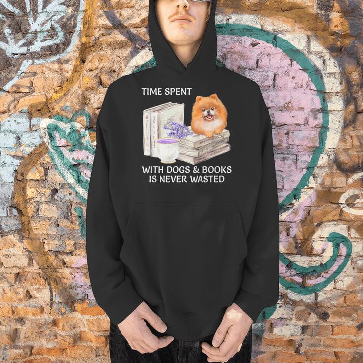 Love Reading Books And Pomeranian Dog Watercolor Art Men Hoodie